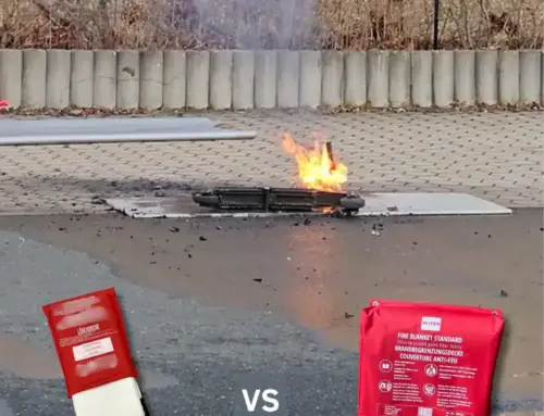 Brandtest med ett batteri till ett elektriskt skoter